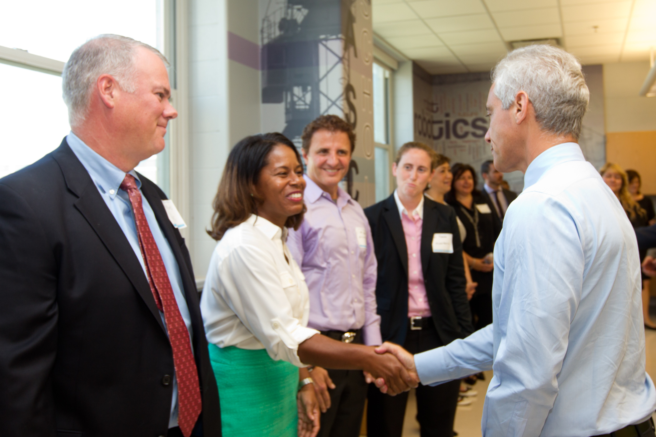 Mayor Emanuel joins corporate engineering partners and CPS leadership in touring a new engineering lab at Westinghouse College Prep, made possible with support of corporate partner Paschen.